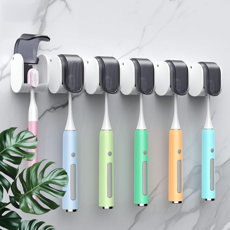 LUWUIDEN 6 Pcs Toothbrush Holders Wall Mounted, Single Slot Design, Shower Self Adhesive Wall Mounted Toothbrush Holder with Cover, Waterproof and Dustproof, Suitable for Bathroom, Family, Travel (Grey) - Image 1